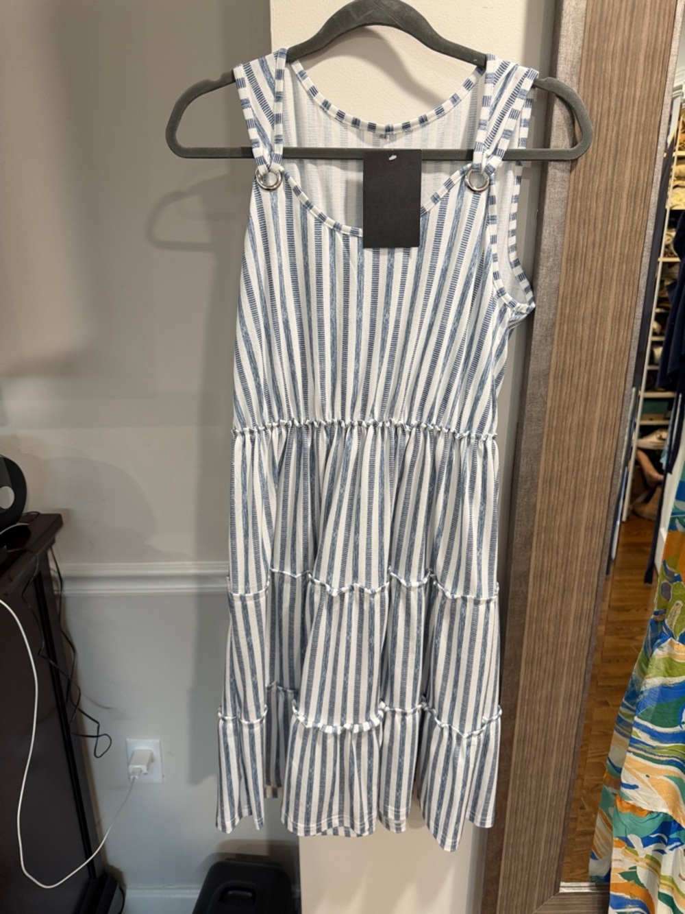 Amazon Blue and White Striped Midi Dress